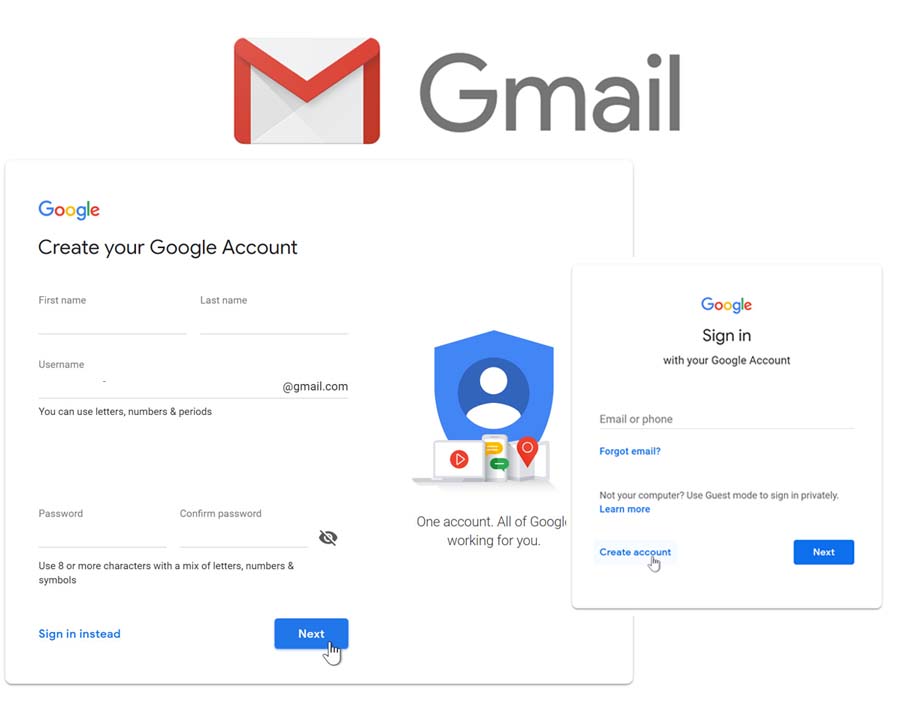 gmail sign in add account new account email